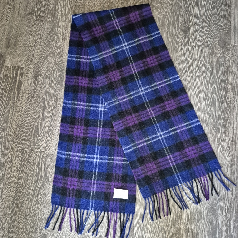 Edinburgh Lambswool Plaid Tartan Scarf. Purple Black Blue Super Stunning